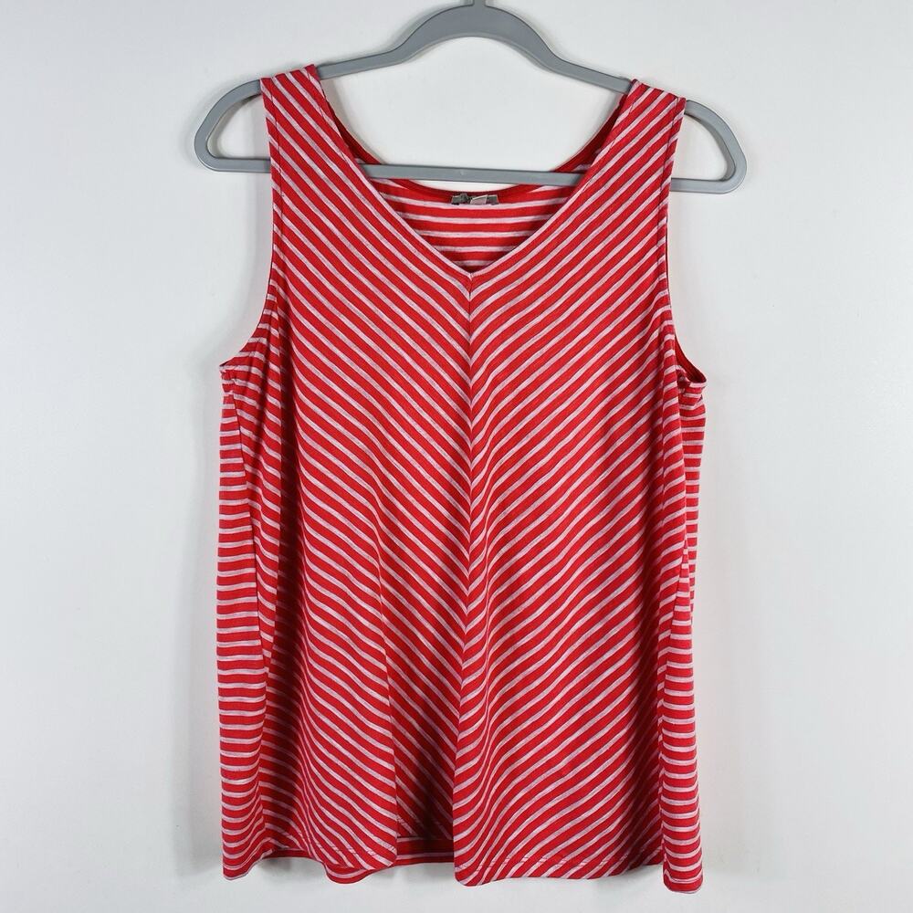 Talbots Tank Top Medium Striped V-Neck Cotton Blend Red White